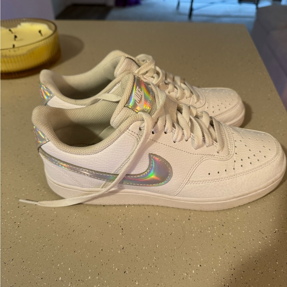 Nike Women's White Sneakers with Iridescent Accents